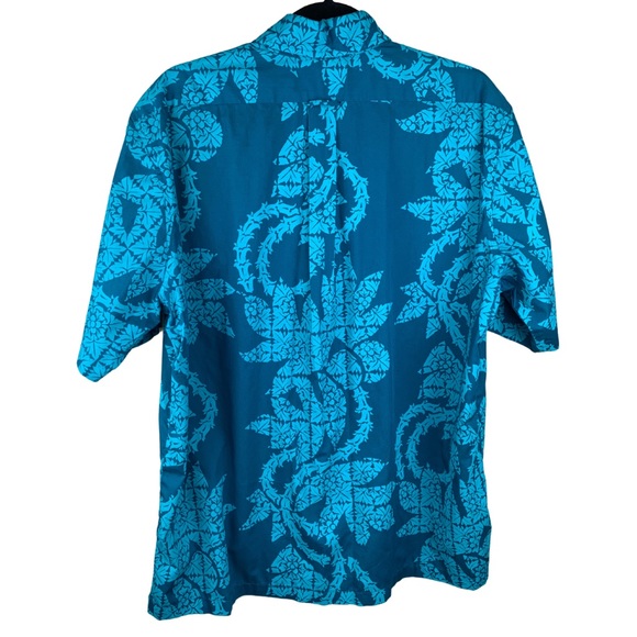 VTG Hawaiian Heritage Allan James Teal Blue Aloha Print Button up Shirt - Picture 3 of 4